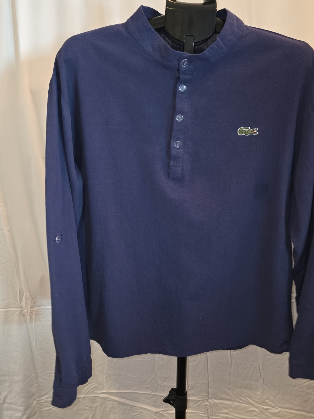 Lacoste Men's Dark Blue Long-Sleeve Henley with Crocodile Logo